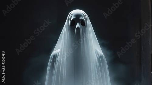 ghost standing in fogy black background