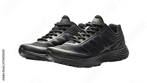 Pair of black running sports shoes isolated on transparent background