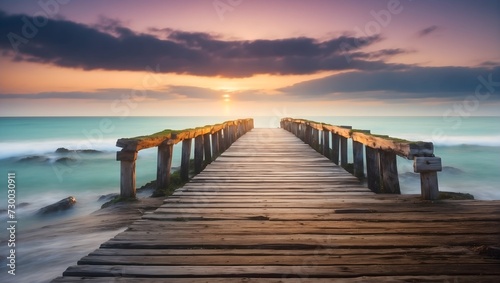 morning landscape with a wooden pier in the ocean