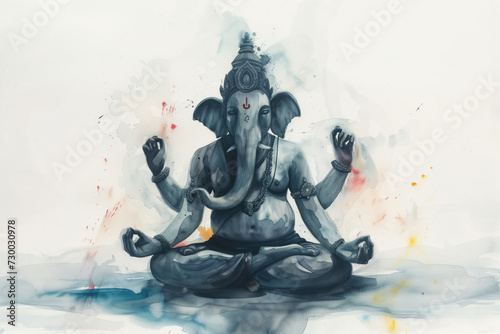 Ganesha  Hinu God  Watercolor Illustration  Generative AI