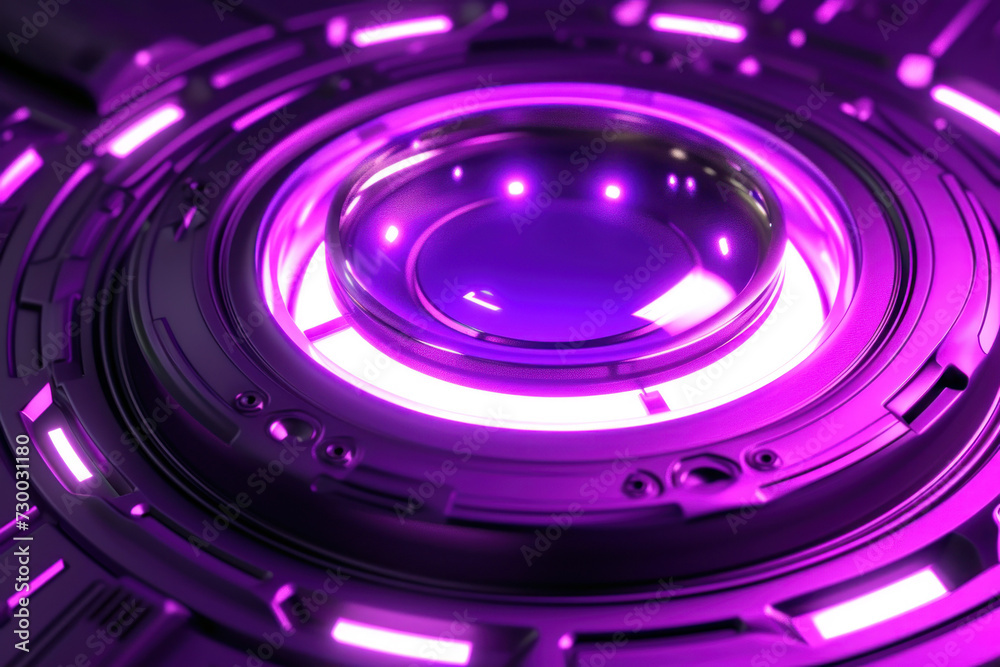 Obraz premium Digital futuristic large round glowing portal. Portal is illuminated with bright pink and purple light