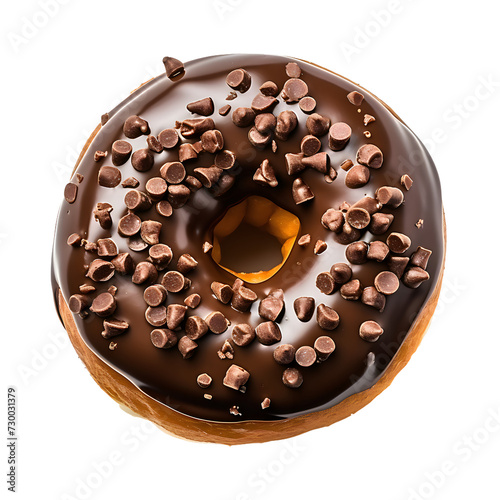 Chocolate donut isolated, transparent PNG background
