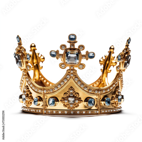 Golden crown with gems isolated on white background. 3d rendering.