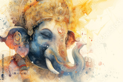 Ganesha, Hinu God, Watercolor Illustration, Generative AI