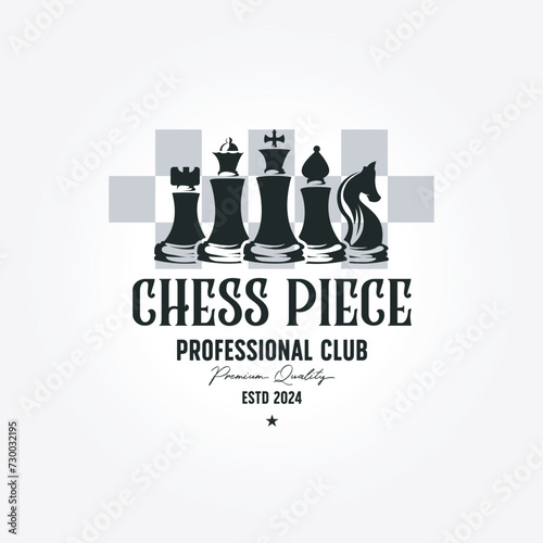 creative chess piece logo template design. vintage vector illustration castle bishop knight king queen