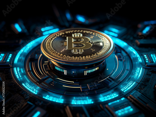 Bitcoin cryptocurrency coin on a dark background. Cryptocurrency concept. 3D Rendering