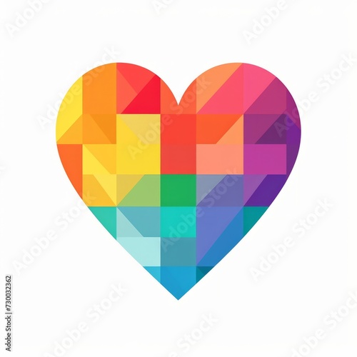 Heart shape in rainbow colors in a flat cartoon style, minimalist style, isolated on white background