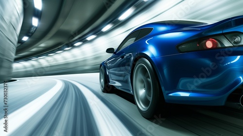 A thrilling scene unfolds as a blue business car speeds through a turn on a high-speed highway  © Wajid