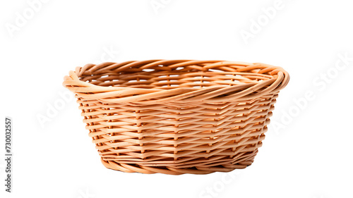 Empty wicker basket isolated, transparent PNG background