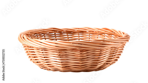 Empty wicker basket isolated, transparent PNG background