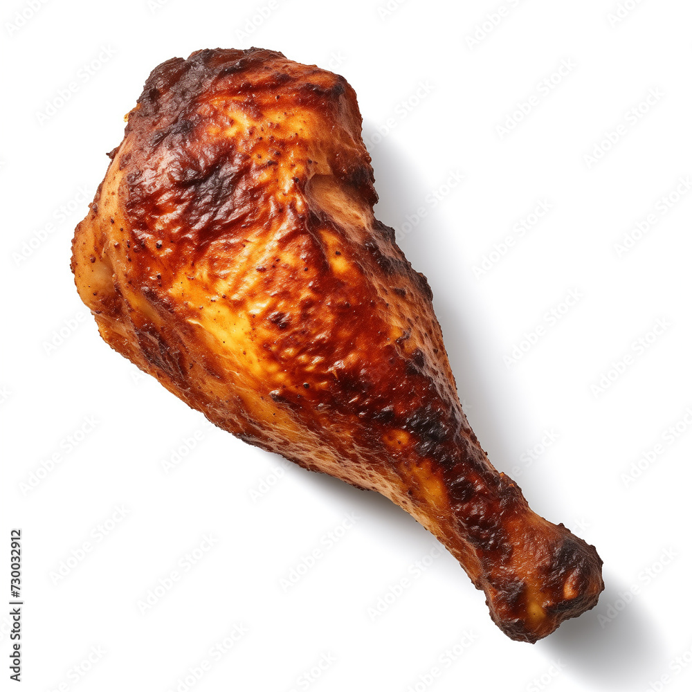 Roasted chicken leg isolated on white background. Clipping path included.grilled chicken drumstick. Roasted chicken leg isolated on white background. Clipping path included.grilled chicken drumstick.