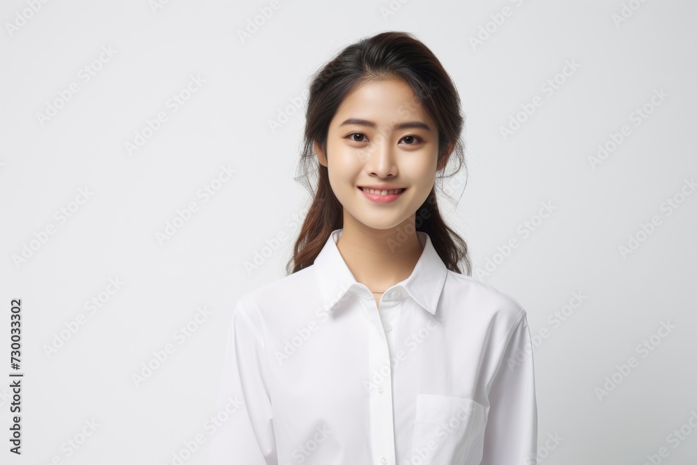 Elegant Asian Executive, Graceful and confident, an Asian businesswoman office woman shines in a captivating portrait set against a clean white background. Generative AI. Elegant Asian Executive, Graceful and confident, an Asian businesswoman office woman shines in a captivating portrait set against a clean white background. Generative AI.