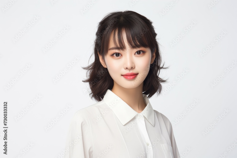 Elegant Asian Executive, Graceful and confident, an Asian businesswoman office woman shines in a captivating portrait set against a clean white background. Generative AI. Elegant Asian Executive, Graceful and confident, an Asian businesswoman office woman shines in a captivating portrait set against a clean white background. Generative AI.