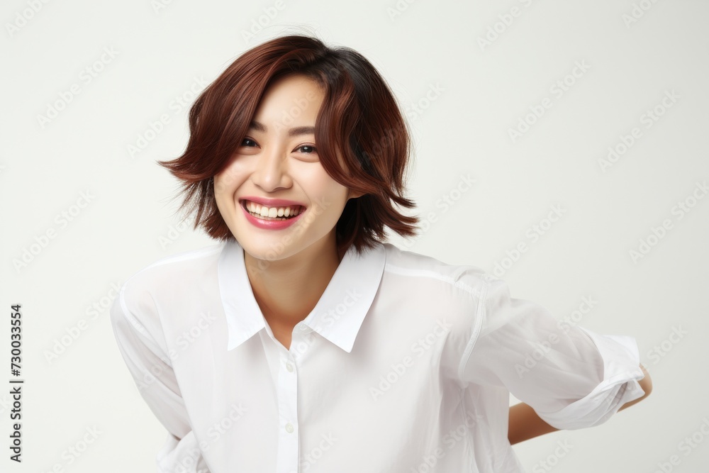 Elegant Asian Executive, Graceful and confident, an Asian businesswoman office woman shines in a captivating portrait set against a clean white background. Generative AI. Elegant Asian Executive, Graceful and confident, an Asian businesswoman office woman shines in a captivating portrait set against a clean white background. Generative AI.