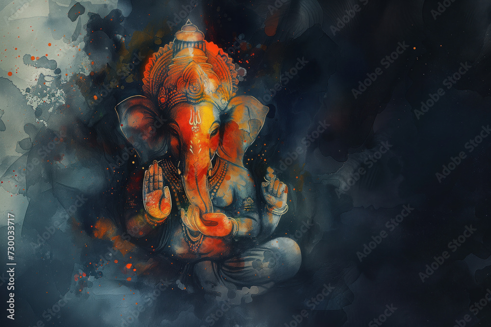 Ganesha, Hinu God, Watercolor Illustration, Generative AI