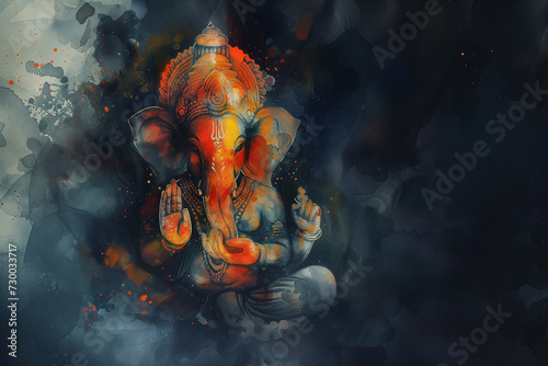 Obraz na płótnie Ganesha, Hinu God, Watercolor Illustration, Generative AI w salonie