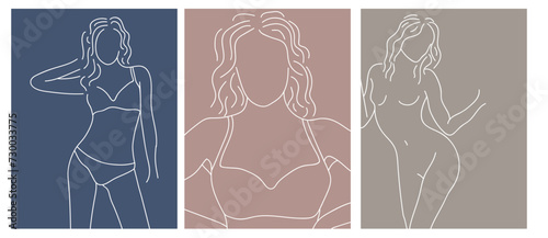 collection of simple linear sexy silhouettes of naked and lingerie girls on colored backgrounds