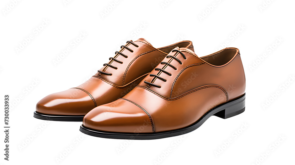 Pair of brown modern shoes isolated, transparent PNG background