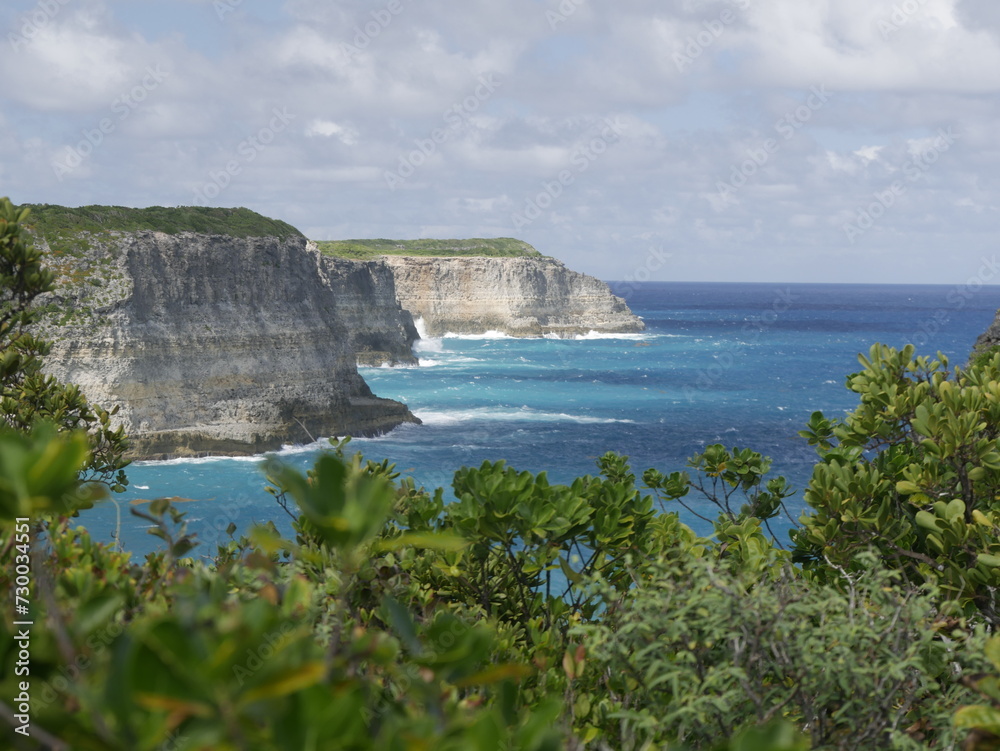 North coast of Grande Terre, Anse Bertrand, Guadeloupe, Caribbean island. Cliffs in the French west Indies