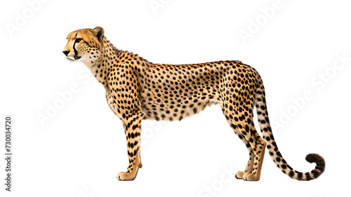 Cheetah standing, side view of a cheetah, isolated, Transparent PNG background