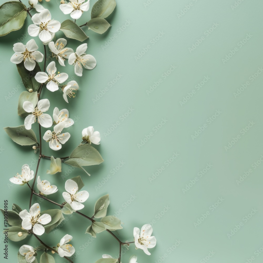 flowers on mint background illustration with space for text. flowers on mint background illustration with space for text.