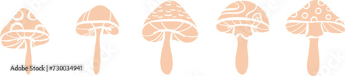 Cartoon vector mushrooms clip art silhouettes isolated on white background, doodle set