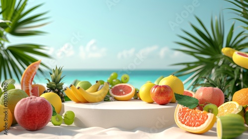 Beach Sand Podium for Summer Product Advertising - Empty Space, Fruits, Summer Vibe