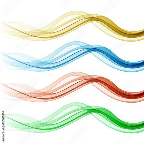 Set of waves on a white background, green, blue, yellow, red