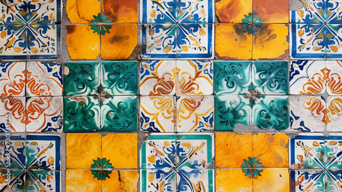 Vintage traditional tile background. Colourful azulejos pattern. Generative AI photo