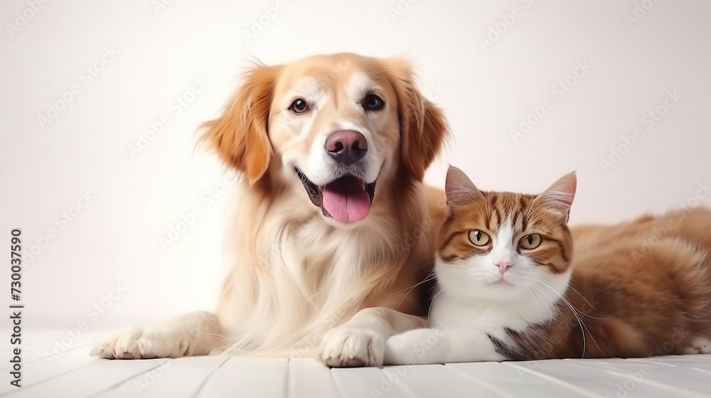 Portrait of Happy dog and cat that looking at the camera