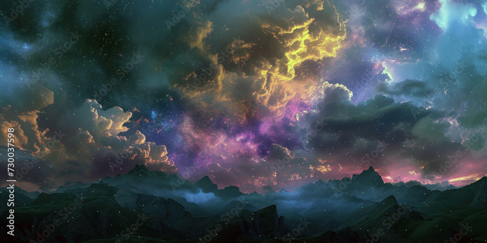 Surreal landscape of mountains with a fantastic sky Surreal landscape of mountains with a fantastic sky