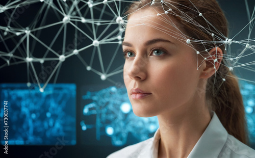 A woman working on neural network and AI. Woman working on brain science