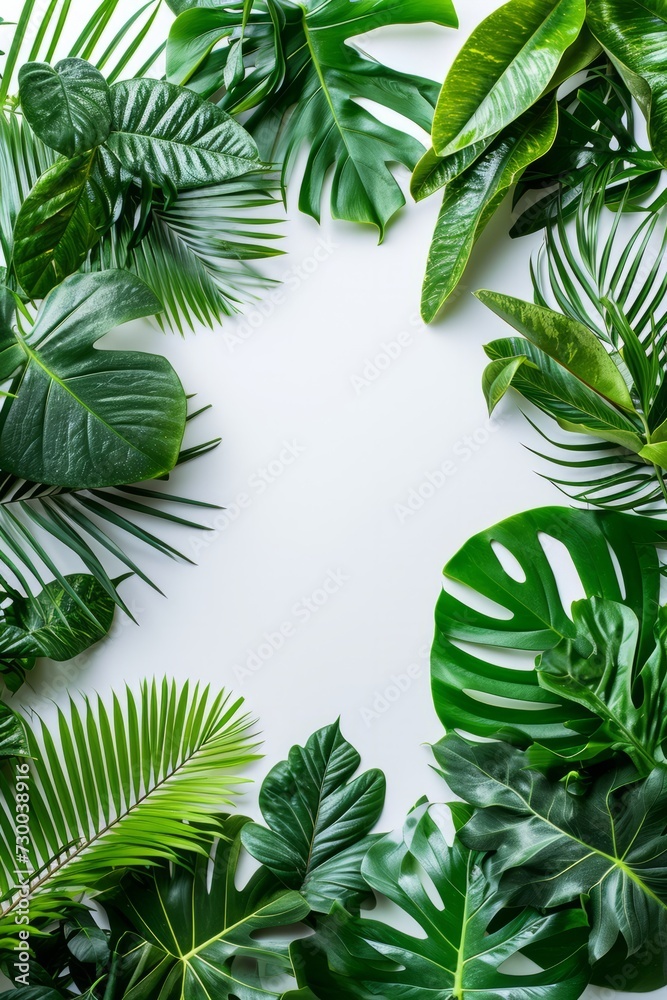 Fototapeta Green leaves frame isolated on white background