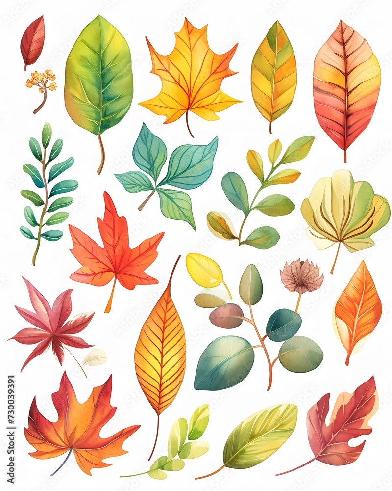Fototapeta premium watercolor clip art set of autumn seasons leaves