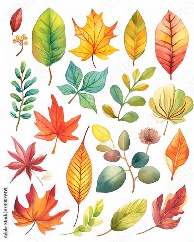 watercolor clip art set of autumn seasons leaves