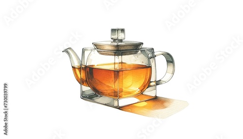 hand drawn Illustration of a squarish glass teapot  photo