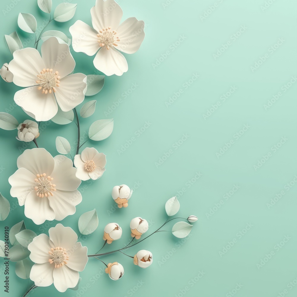 flowers on mint background illustration with space for text. flowers on mint background illustration with space for text.