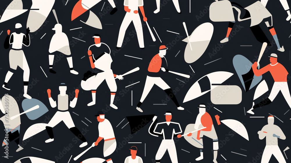 Obraz premium Seamless repetitive symetric pattern illustration of baseball figures. Pattern.