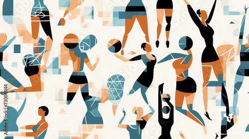 Seamless repetitive symetric pattern illustration of volleyball figures. Pattern.