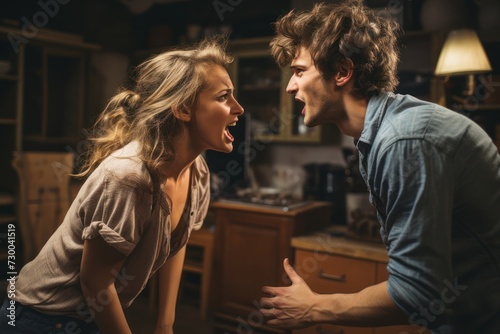 The spouses fight and argue. Problems in family life. The couple is experiencing stress and discord in their relationship. photo