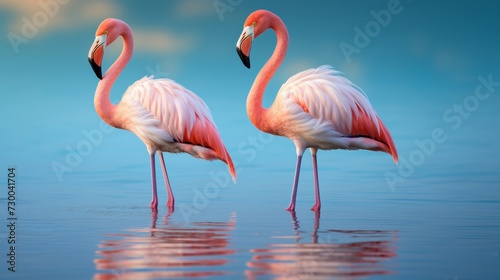 Caribbean flamingo standing in water with reflection. Cuba. © ND STOCK