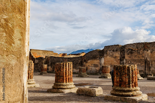 Pompeii ruins in Italy, ancient historical place, excavations, volcanic eruption.