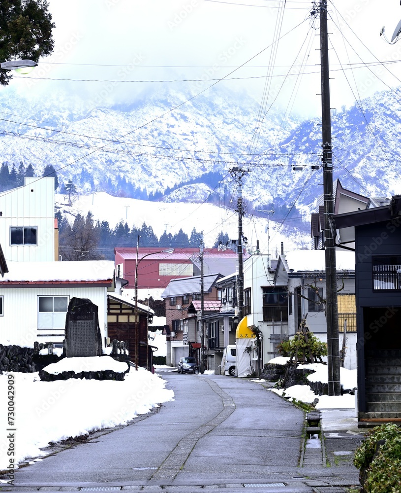 The scenery of Niigata Snow Country in Japan, a small town