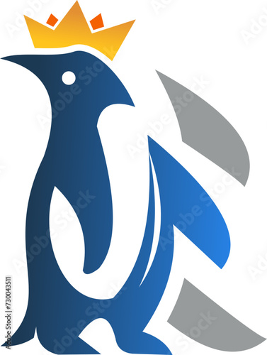 penguin emperor logo concept, blue penguin line with gold crown icon