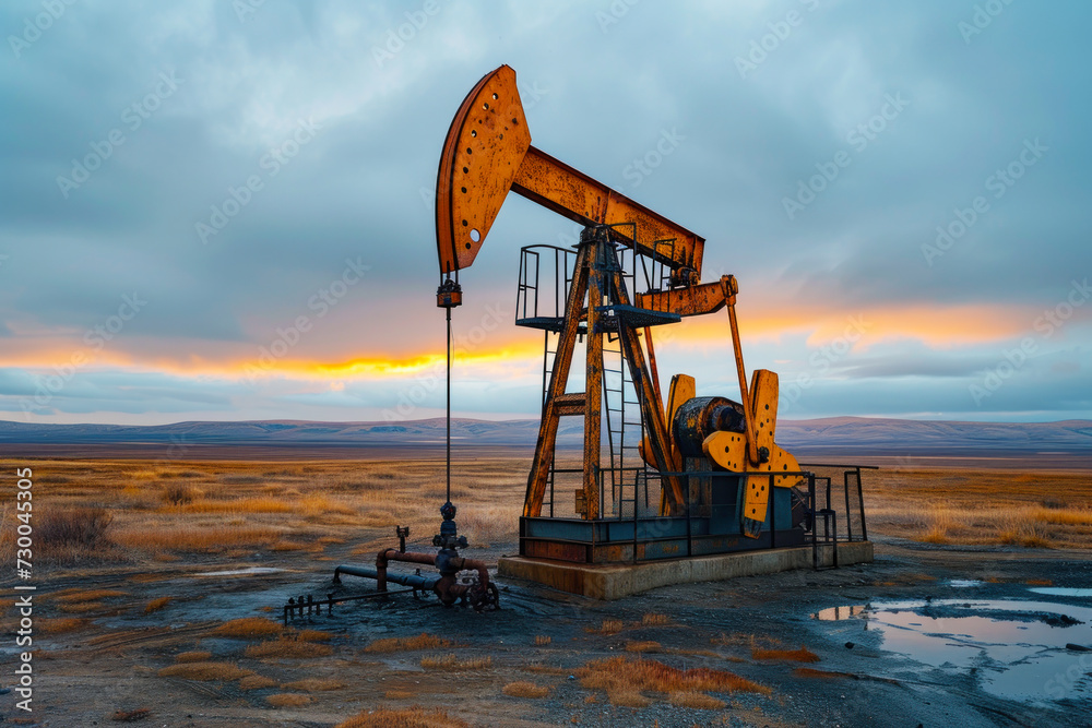 View of the device of an oil and gas drilling rig, energy and pollution View of the device of an oil and gas drilling rig, energy and pollution
