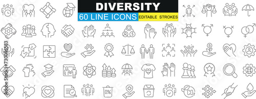 Diversity icon set. Symbols of inclusivity, community, workplace. Variety in culture, ethnicity, religion, gender, age, disability, race. Vector illustrations for web design, infographics © Arafat