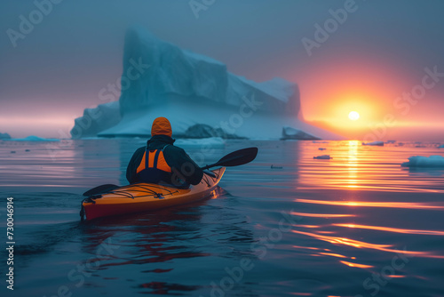Kayak at the North Pole in a cold atmosphere Surrounded by beautiful scenery.