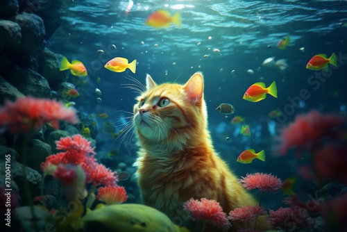 Photorealistic Cat Diving Scene  - made with Generative AI  