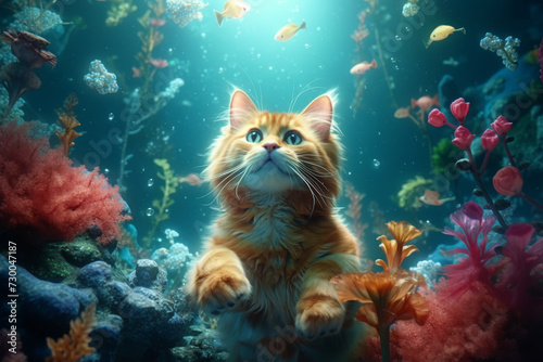 Feline Aquatic Adventure: Realistic Cat Imagery - made with Generative AI 