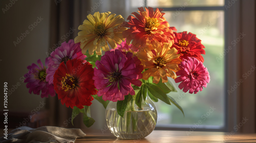 vibrant Zinnia bouquet bathed in soft morning light. vibrant Zinnia bouquet bathed in soft morning light.